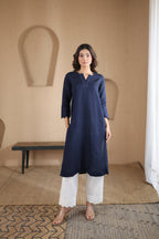 Nura Linen Kurta with Gul Moti Detailing - Mint Green or Navy