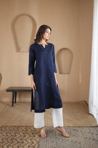 Nura Linen Kurta with Gul Moti Detailing - Mint Green or Navy