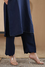 Nura Linen Kurta with Gul Moti Detailing - Mint Green or Navy