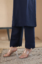 Nura Linen Kurta with Gul Rekh Detailing - Navy or Tuscan Beige