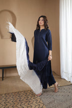 Nura Linen Kurta with Gul Rekh Detailing - Navy or Tuscan Beige