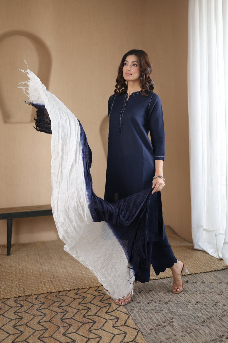 Nura Mulberry Cotton Linear Dip Dupatta