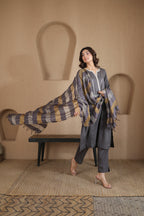 Nura Linen Kurta with Gul Sitara Detailing - Charcoal or Light Buff or Tuscan Beige