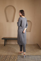 Nura Linen Kurta with Gul Sitara Detailing - Charcoal or Light Buff or Tuscan Beige