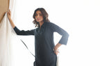 Nura Linen Kurta with Gul Leher Detailing - Black or Charcoal