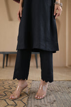 Nura Linen Kurta with Gul Booti Detailing - Light Buff or Black
