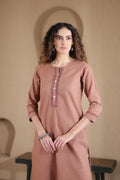 Afsana Kurta with Pearl and Lace - Terracotta