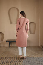 Afsana Kurta with Pearl and Lace - Terracotta