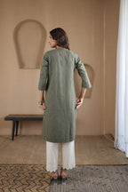 Afsana Kurta with Blanket Stitch - Beige Striped or Green