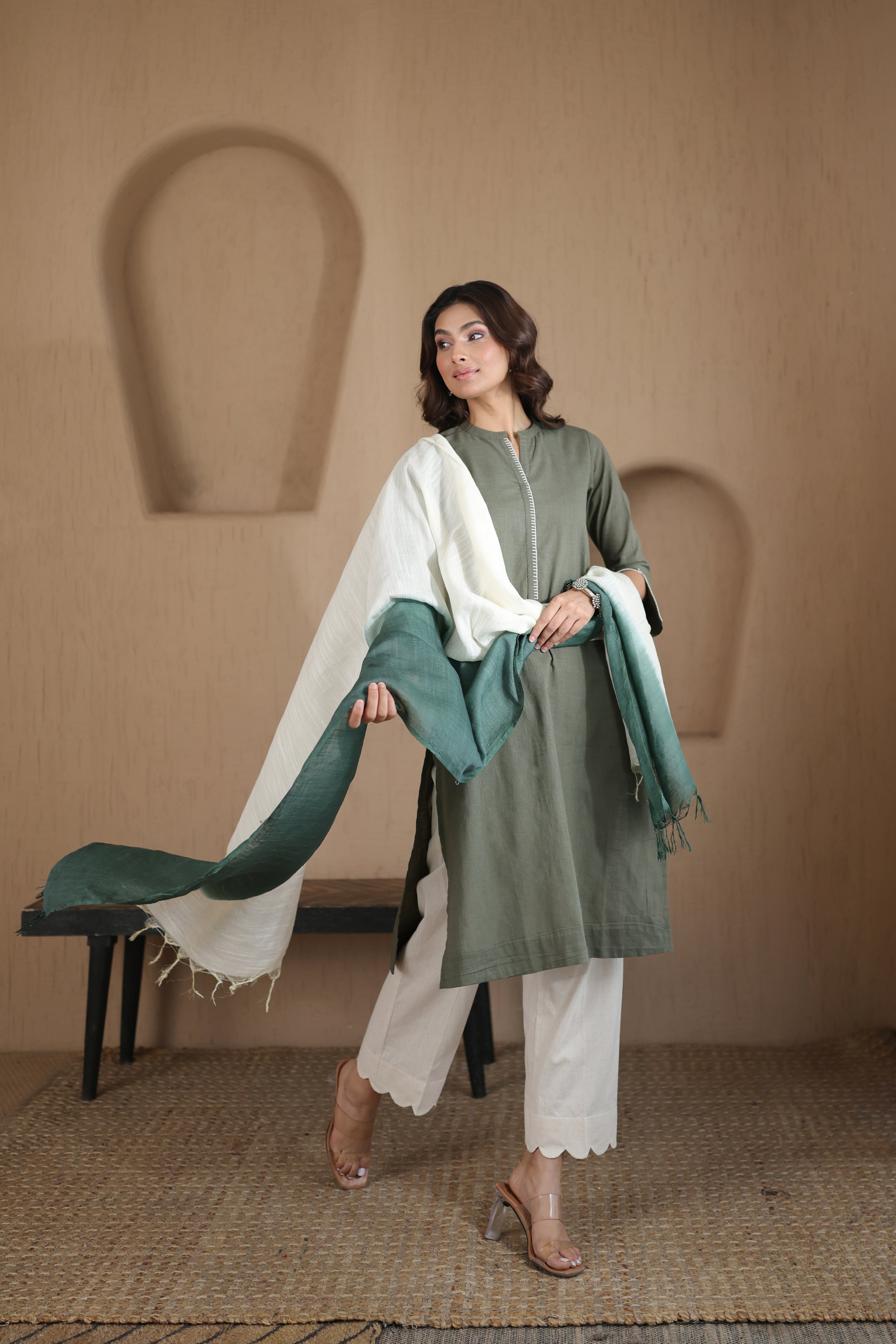 Nura Mulberry Cotton Linear Dip Dupatta