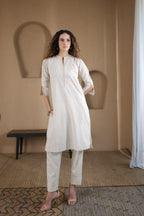 Afsana Kurta with Blanket Stitch - Beige Striped or Green