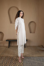 Afsana Kurta with Blanket Stitch - Beige Striped or Green