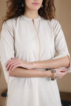 Afsana Kurta with Blanket Stitch - Beige Striped or Green
