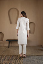 Afsana Kurta with Blanket Stitch - Beige Striped or Green