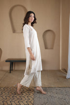 Nura Linen Kurta with Gul Kandh Detailing - Black or Beige Striped