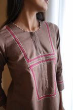 Rahi Co-ord Set with Yoke Detailing - Brown