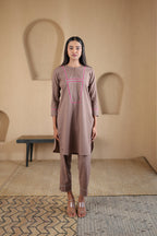 Rahi Co-ord Set with Yoke Detailing - Brown