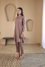 Rahi Co-ord Set with Yoke Detailing - Brown