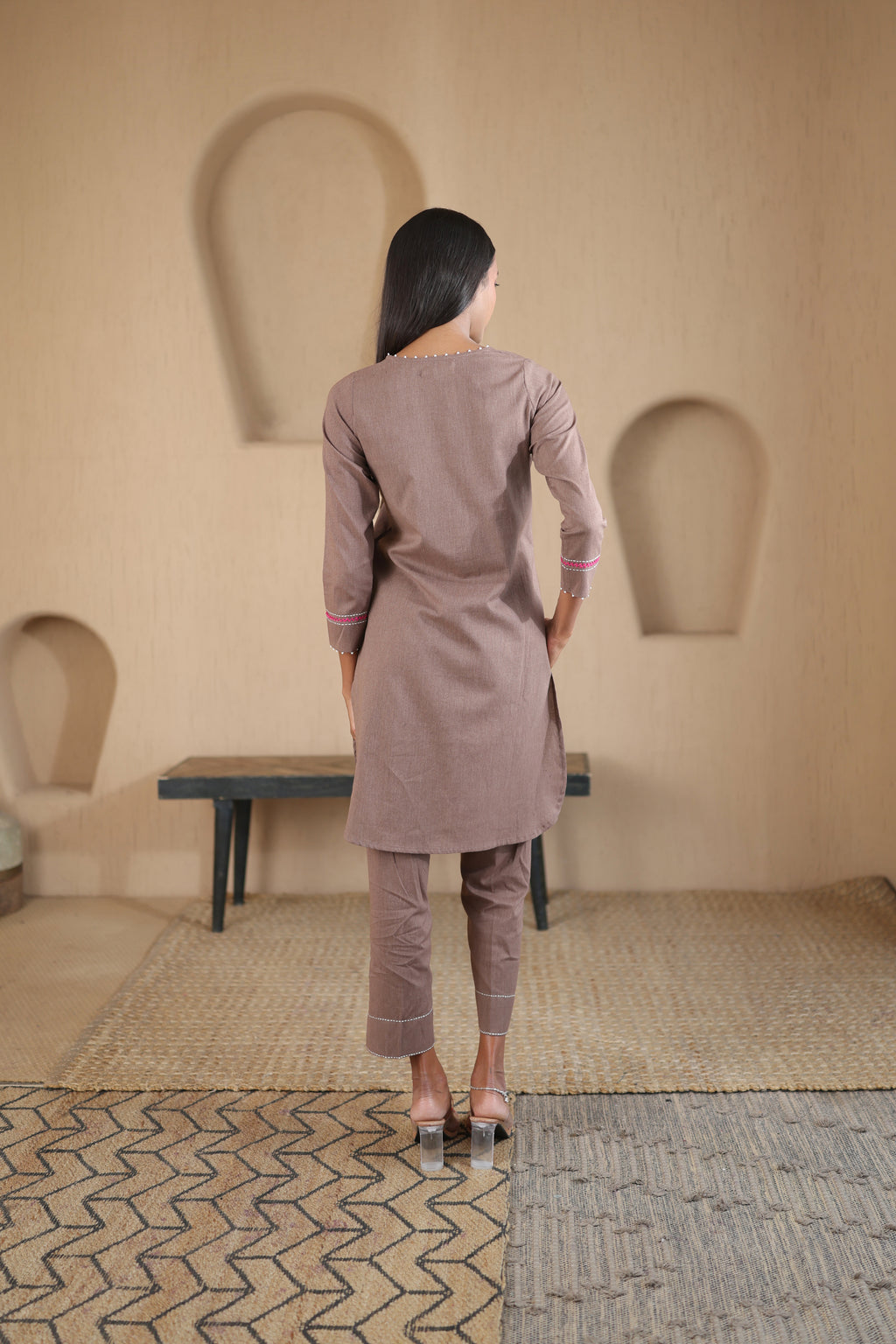 Rahi Co-ord Set with Yoke Detailing - Brown