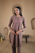 Rahi Co-ord Set with Yoke Detailing - Brown