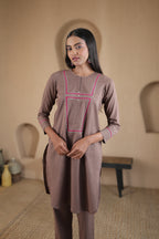 Rahi Co-ord Set with Yoke Detailing - Brown