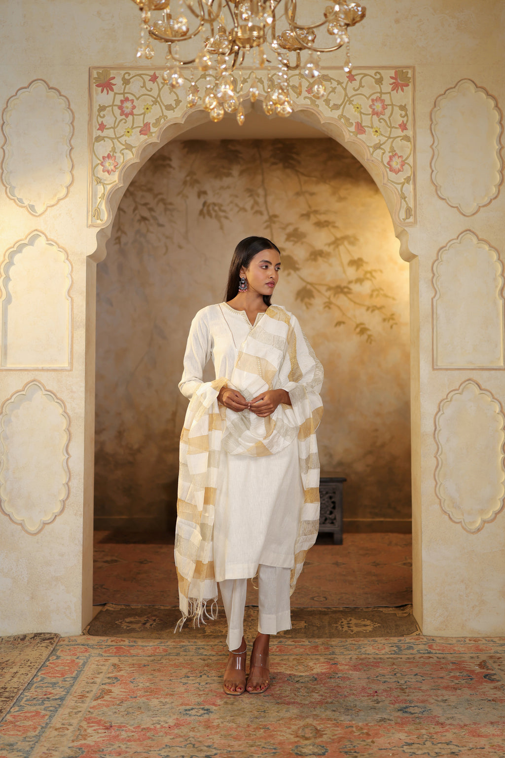 Nura Linen Kurta with Gul Sitara Detailing - Charcoal or Light Buff or Tuscan Beige