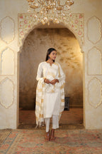 Nura Linen Kurta with Gul Sitara Detailing - Charcoal or Light Buff or Tuscan Beige