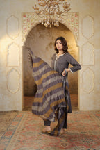Nura Linen Kurta with Gul Sitara Detailing - Charcoal or Light Buff or Tuscan Beige