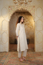 Nura Linen Kurta with Gul Sitara Detailing - Charcoal or Light Buff or Tuscan Beige