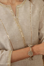 Nura Linen Kurta with Gul Sitara Detailing - Charcoal or Light Buff or Tuscan Beige