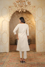 Nura Linen Kurta with Gul Haar Detailing - Tuscan Beige or Navy or Ecru
