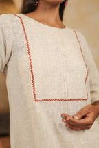 Nura Linen Kurta with Gul Haar Detailing - Tuscan Beige or Navy or Ecru