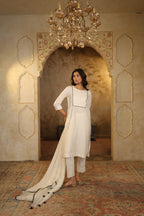 Nura Linen Kurta with Gul Haar Detailing - Tuscan Beige or Navy or Ecru