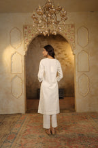 Nura Linen Kurta with Gul Haar Detailing - Tuscan Beige or Navy or Ecru