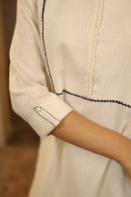 Nura Linen Kurta with Gul Haar Detailing - Tuscan Beige or Navy or Ecru