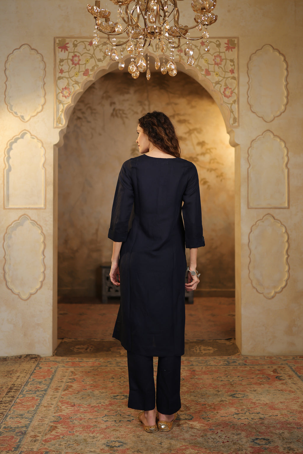 Nura Linen Kurta with Gul Haar Detailing - Tuscan Beige or Navy or Ecru