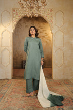 Nura Linen Kurta with Gul Jaal Detailing - White or Mint Green