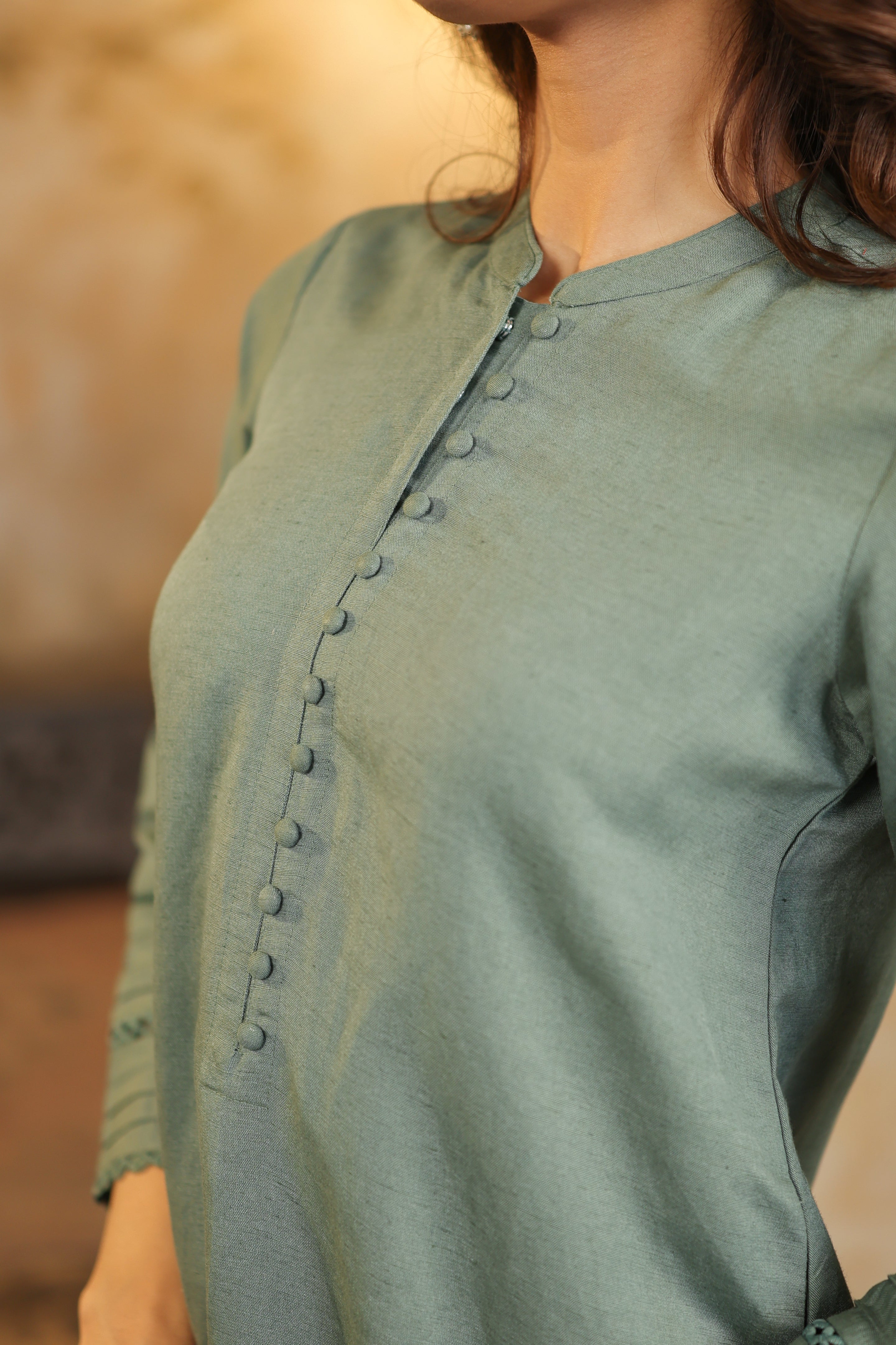 Nura Linen Kurta with Gul Jaal Detailing - White or Mint Green