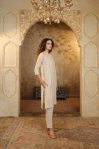 Nura Linen Kurta with Gul Rekh Detailing - Navy or Tuscan Beige