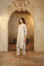Nura Linen Kurta with Gul Rekh Detailing - Navy or Tuscan Beige