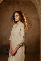 Nura Linen Kurta with Gul Rekh Detailing - Navy or Tuscan Beige