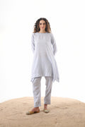 Aks Flowy Co-ord Set with Asymmetrical Hem & Handwork Detailing - Powder Blue or Mint Dust