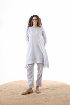 Aks Flowy Co-ord Set with Asymmetrical Hem & Handwork Detailing - Powder Blue or Mint Dust