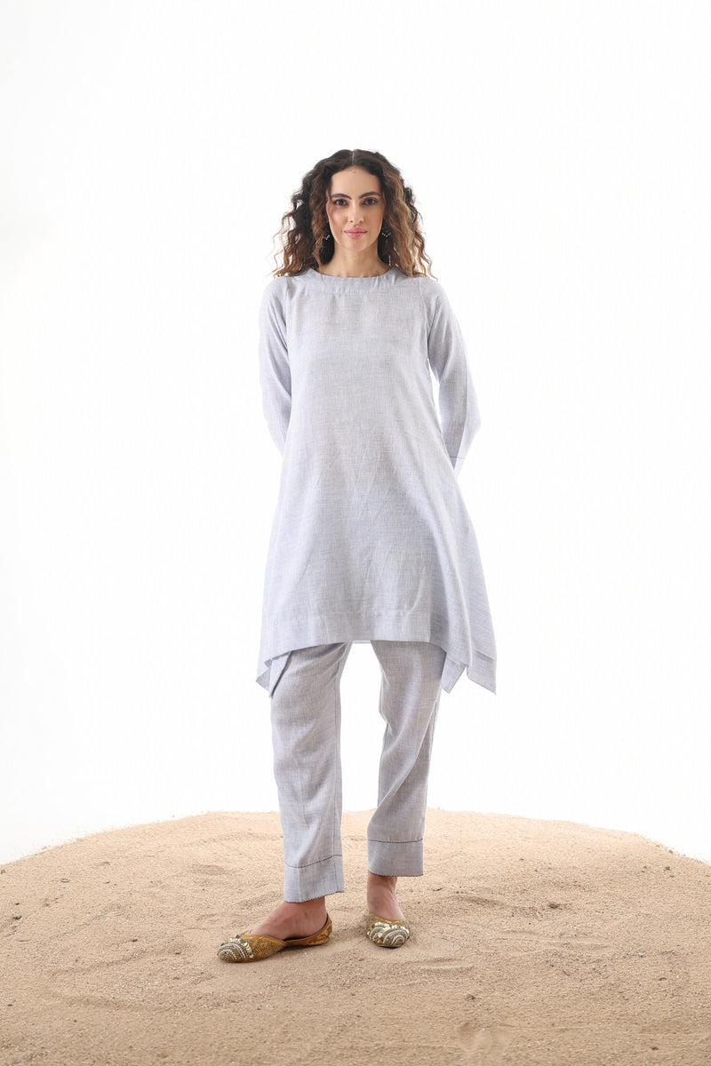 Aks Flowy Co-ord Set with Asymmetrical Hem & Handwork Detailing