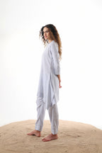 Aks Flowy Co-ord Set with Asymmetrical Hem & Handwork Detailing - Powder Blue or Mint Dust