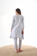 Aks Flowy Co-ord Set with Asymmetrical Hem & Handwork Detailing - Powder Blue or Mint Dust