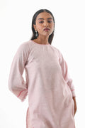 Aks Zero Neck Co-ord Set with Handwork & Fringed Detailing - Blush Petal
