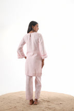 Aks Zero Neck Co-ord Set with Handwork & Fringed Detailing - Blush Petal