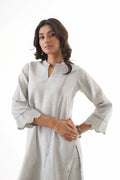Aks Scalloped Co-ord Set with Handwork - Silver Sand