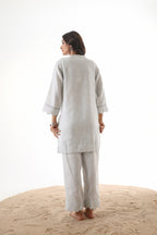 Aks Scalloped Co-ord Set with Handwork - Silver Sand